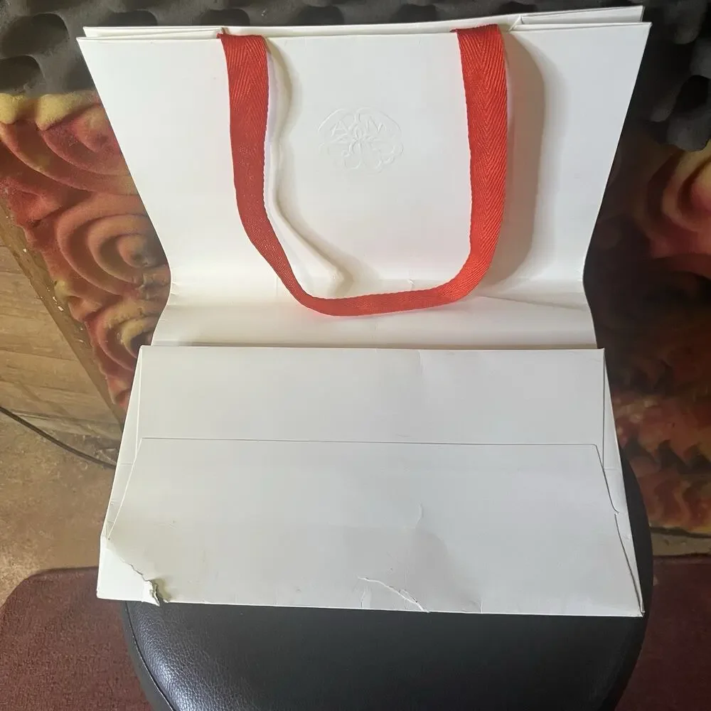 Alexander McQUEEN Designer Medium Cream Paper Gift Bag Shopping Tote Red Ribbon